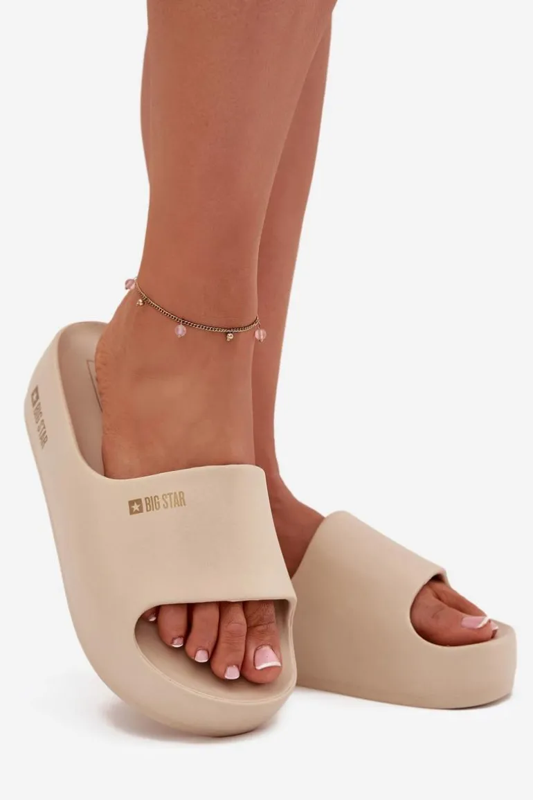 Klapki Damskie Piankowe Na Masywnej Platformie Big Star SS274722 Beżowe