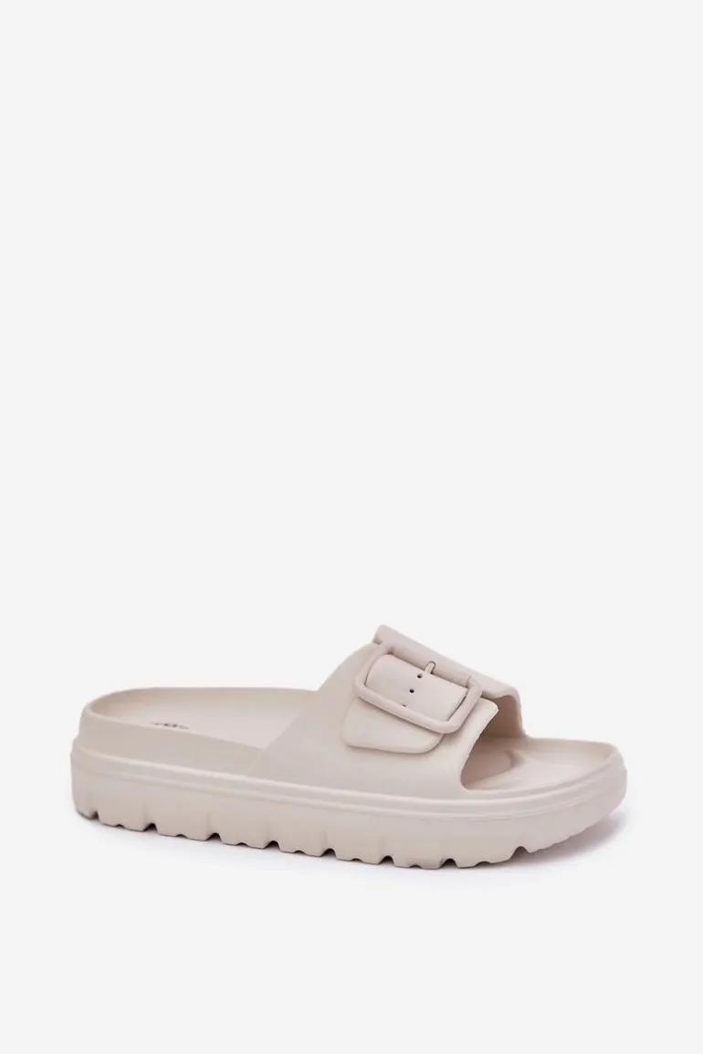 Klapki Damskie Piankowe Na Platformie Z Klamrą Beżowe Viasara