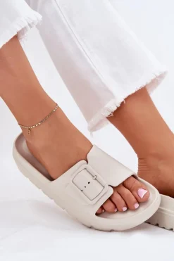 Klapki Damskie Piankowe Na Platformie Z Klamrą Beżowe Viasara