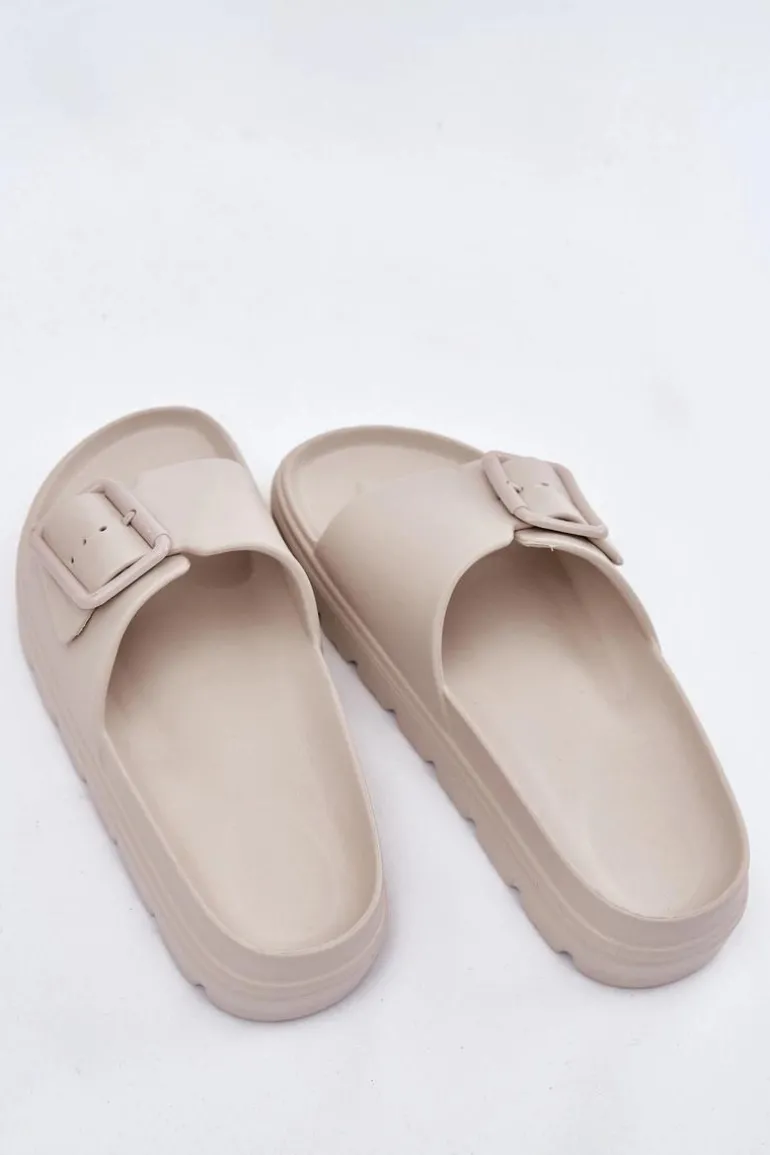 Klapki Damskie Piankowe Na Platformie Z Klamrą Beżowe Viasara