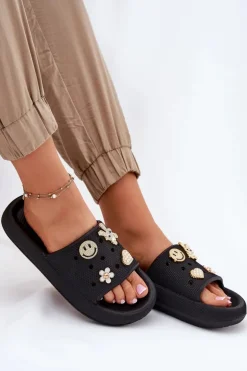 Klapki Damskie Piankowe Z Przypinkami Vinceza 76055 Czarne