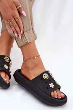 Klapki Damskie Piankowe Z Przypinkami Vinceza 76055 Czarne