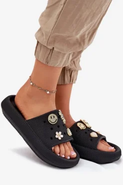 Klapki Damskie Piankowe Z Przypinkami Vinceza 76055 Czarne