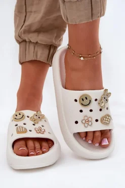 Klapki Damskie Piankowe Z Przypinkami Vinceza 76055 Białe