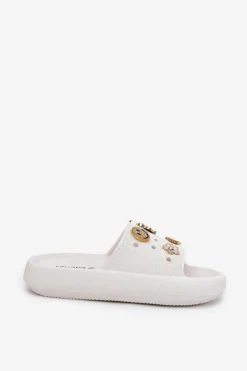 Klapki Damskie Piankowe Z Przypinkami Vinceza 76055 Białe