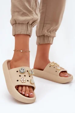 Klapki Damskie Piankowe Z Przypinkami Vinceza 76055 Beżowe