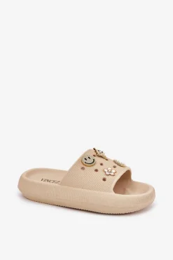 Klapki Damskie Piankowe Z Przypinkami Vinceza 76055 Beżowe