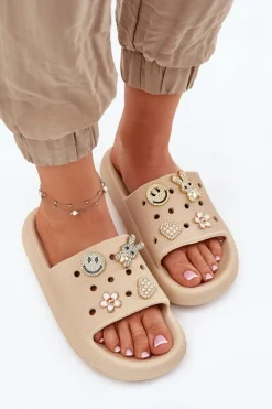 Klapki Damskie Piankowe Z Przypinkami Vinceza 76055 Beżowe