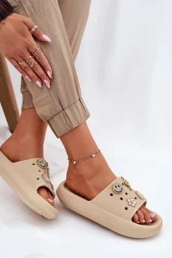 Klapki Damskie Piankowe Z Przypinkami Vinceza 76055 Beżowe