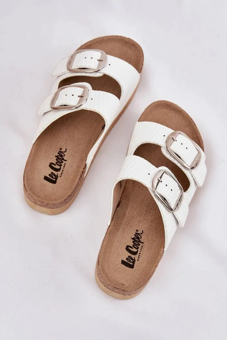 Klapki Damskie Platformie Z Klamrami Lee Cooper LCW-25-35-3496L Białe