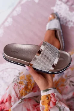 Klapki Damskie Profilowane Z Cyrkoniami Złote Rentre