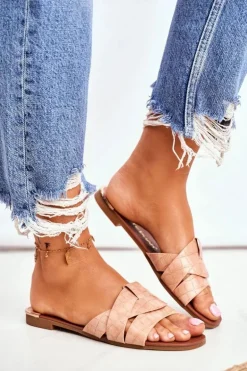 Klapki Damskie Skóra Węża Różowe Chance