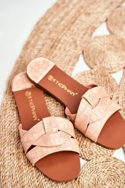 Klapki Damskie Skóra Węża Różowe Chance