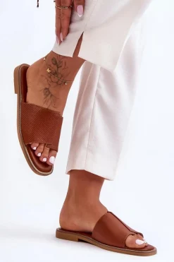 Klapki Damskie Skórzane Camel Harmony