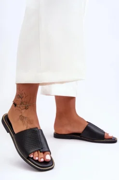 Klapki Damskie Skórzane Czarne Harmony