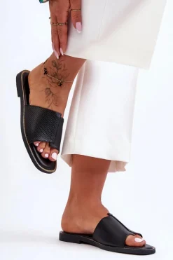 Klapki Damskie Skórzane Czarne Harmony