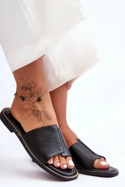 Klapki Damskie Skórzane Czarne Harmony