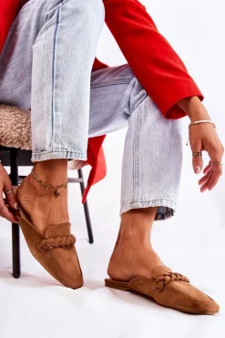 Klapki Damskie Wsuwane Zamszowe Beżowe Olena