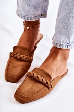 Klapki Damskie Wsuwane Zamszowe Beżowe Olena