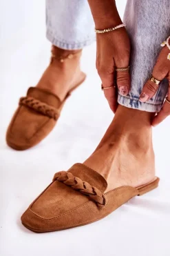 Klapki Damskie Wsuwane Zamszowe Beżowe Olena