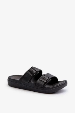 Klapki Damskie Z Brokatem Czarne Brianella