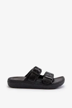 Klapki Damskie Z Brokatem Czarne Brianella