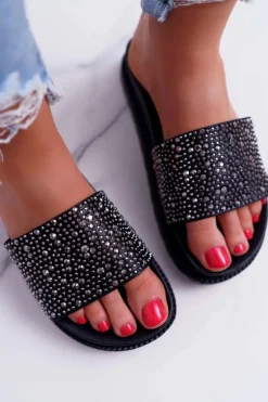 Klapki Damskie Z Cyrkoniami Czarne XTI 48821