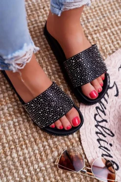 Klapki Damskie Z Cyrkoniami Czarne XTI 48821