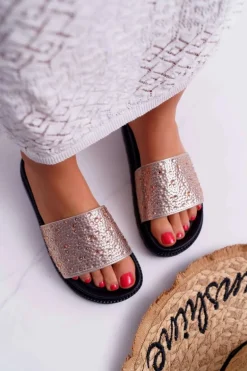 Klapki Damskie Z Cyrkoniami Champagne XTI 48821