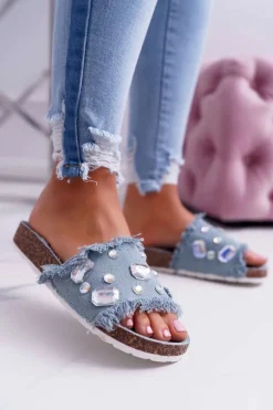 Klapki Damskie z Cyrkoniami Jeans Koko