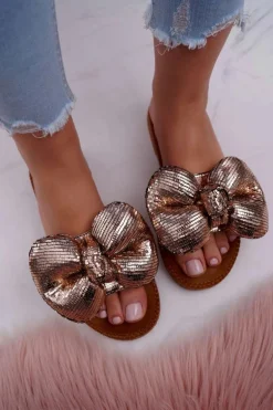 Klapki Damskie z Dużą Kokardą Champagne Big Love