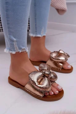 Klapki Damskie z Dużą Kokardą Champagne Big Love