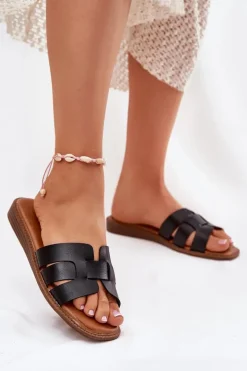 Klapki Damskie Z Eko Skóry Czarne Lisanoria