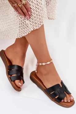 Klapki Damskie Z Eko Skóry Czarne Lisanoria