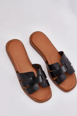 Klapki Damskie Z Eko Skóry Czarne Lisanoria