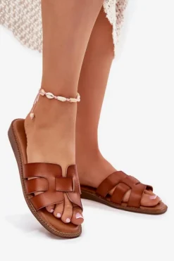 Klapki Damskie Z Eko Skóry Camel Lisanoria