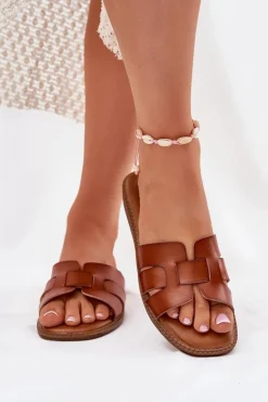 Klapki Damskie Z Eko Skóry Camel Lisanoria