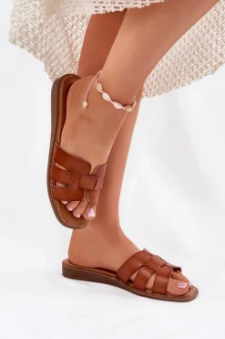 Klapki Damskie Z Eko Skóry Camel Lisanoria