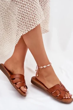 Klapki Damskie Z Eko Skóry Camel Lisanoria