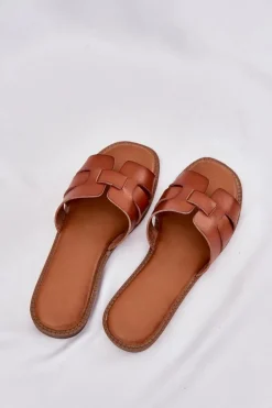Klapki Damskie Z Eko Skóry Camel Lisanoria