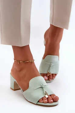 Klapki Damskie Z Eko Zamszu Na Obcasie Miętowe Jemenna