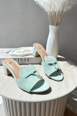 Klapki Damskie Z Eko Zamszu Na Obcasie Miętowe Jemenna