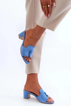 Klapki Damskie Z Eko Zamszu Na Obcasie Niebieskie Jemenna