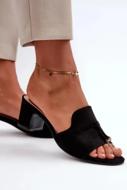 Klapki Damskie Z Eko Zamszu Na Obcasie Czarne Jemenna