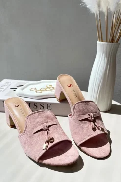 Klapki Damskie Z Eko Zamszu Na Obcasie Różowe Jemenna