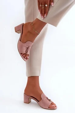 Klapki Damskie Z Eko Zamszu Na Obcasie Różowe Jemenna