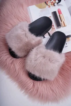 Klapki Damskie z Futerkiem Beżowe NiceFur