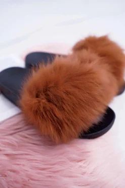 Klapki Damskie Z Futerkiem Camel Mellow