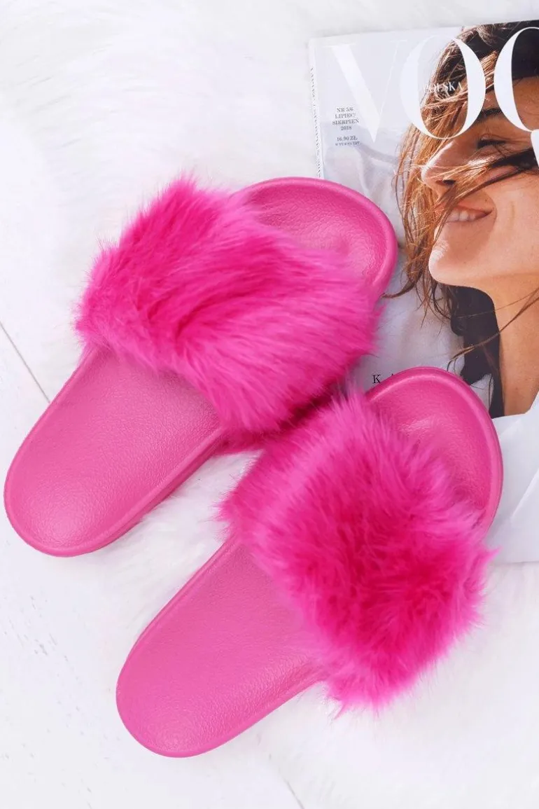 Klapki Damskie Z Futerkiem Fuksja Fur