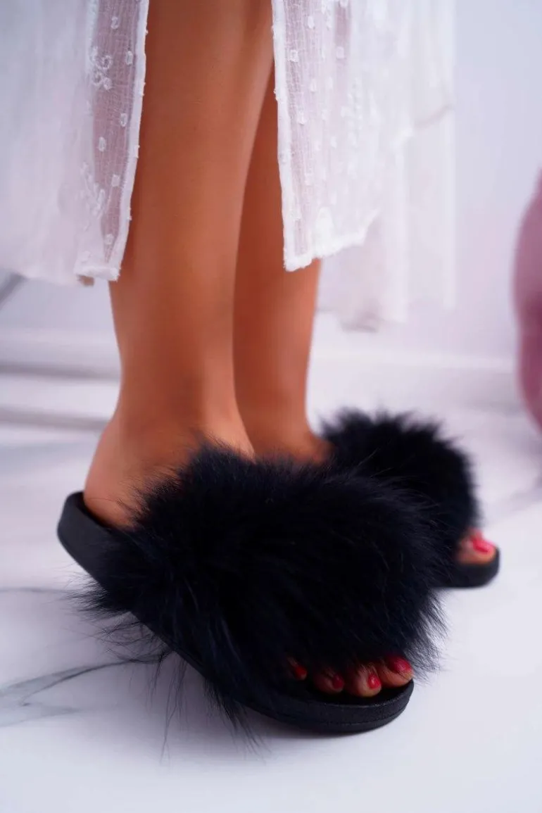 Klapki Damskie Z Futerkiem Czarne Mellow